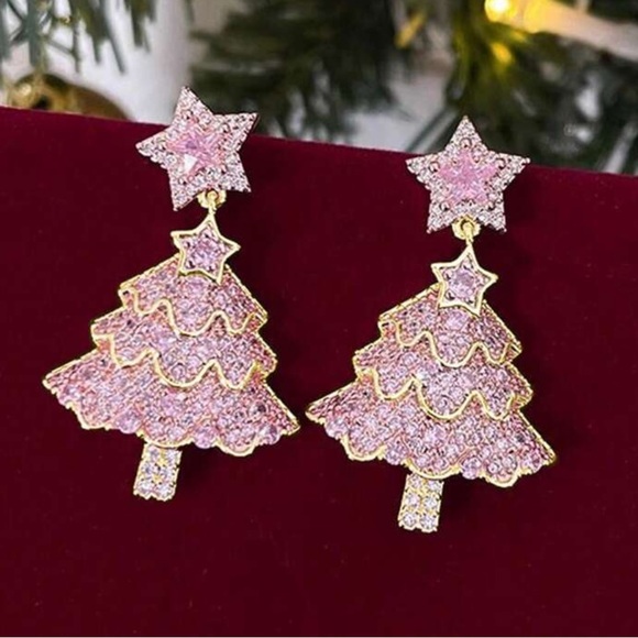 Cubic Zirconia Christmas Tree Earrings - Picture 2 of 7